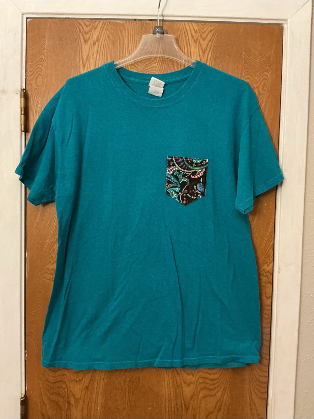 Gildan Teal Short-Sleeve T-Shirt with Patterned Chest Pocket